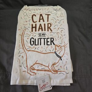 NEW Cat Dish Towel Primitives by Kathy "CAT HAIR IS MY GLITTER" Bronze Copper